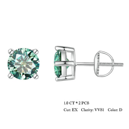 Moissanite Stud Earrings 2CT VVS1 925 Sterling Silver Screw Back Classic