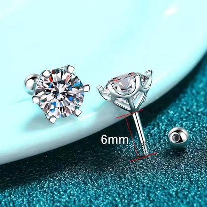Moissanite Stud Earrings 925 Sterling Silver White Gold Plated D VVS1 Round