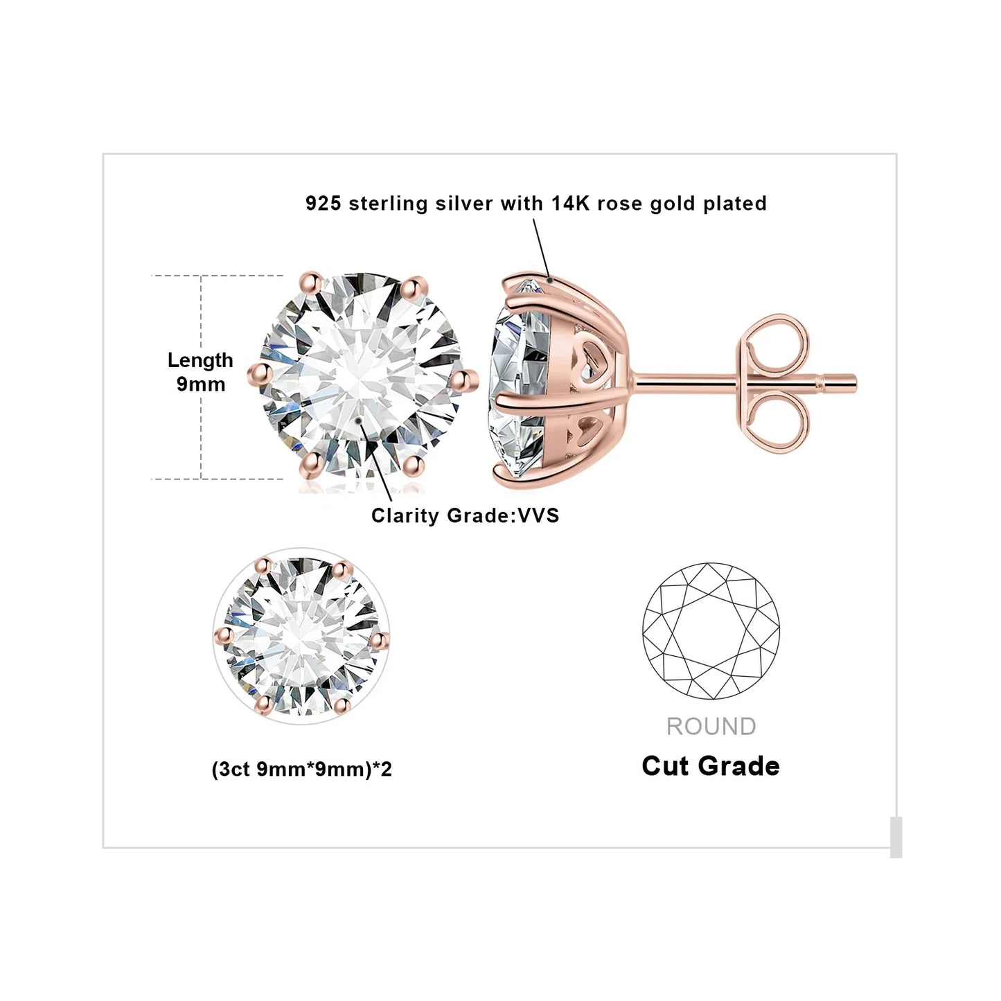 Moissanite D Color Round Solitaire Stud Earrings 0.6-6ct Sterling Silver