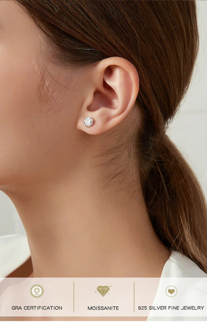 Moissanite Stud Earrings 925 Sterling Silver Small Classic Korean Fashion Gift