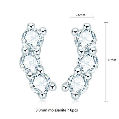 Moissanite Stud Earrings 925 Sterling Silver Mini Curved Climber Studs Women