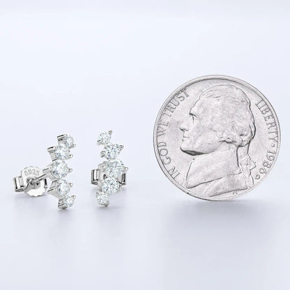 Moissanite Stud Earrings 925 Sterling Silver Mini Curved Climber Studs Women