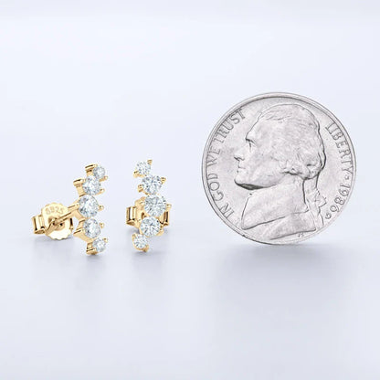 Moissanite Stud Earrings 925 Sterling Silver Mini Curved Climber Studs Women