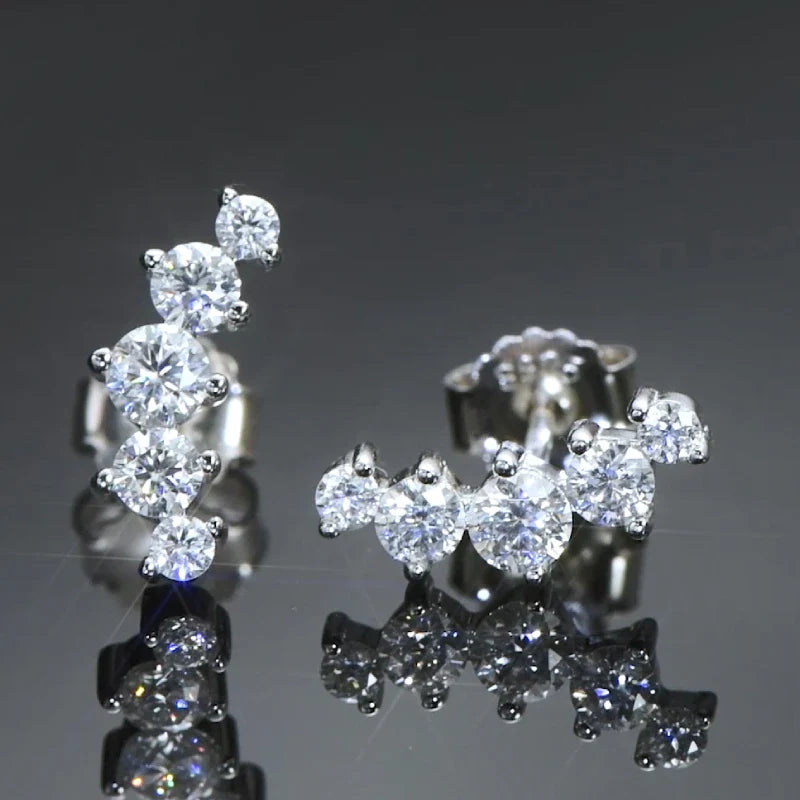 Moissanite Stud Earrings 925 Sterling Silver Mini Curved Climber Studs Women