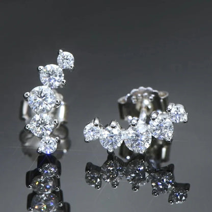 Moissanite Stud Earrings 925 Sterling Silver Mini Curved Climber Studs Women
