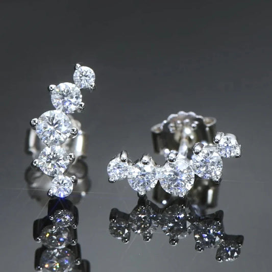 Moissanite Stud Earrings 925 Sterling Silver Mini Curved Climber Studs Women