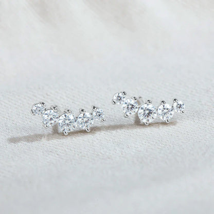 Moissanite Stud Earrings 925 Sterling Silver Mini Curved Climber Studs Women