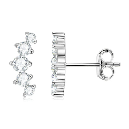 Moissanite Stud Earrings 925 Sterling Silver Mini Curved Climber Studs Women