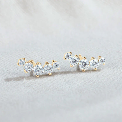 Moissanite Stud Earrings 925 Sterling Silver Mini Curved Climber Studs Women
