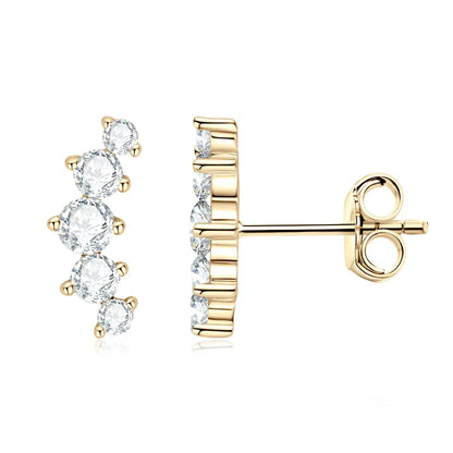Moissanite Stud Earrings 925 Sterling Silver Mini Curved Climber Studs Women