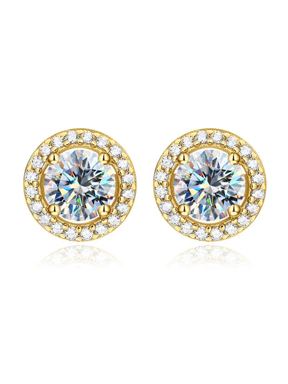 Moissanite Stud Earrings 925 Sterling Silver Round Halo Bridal Wedding Jewelry