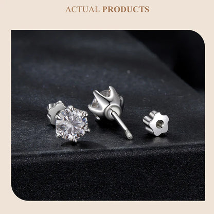 Moissanite Stud Earrings 925 Sterling Silver White Gold Plated Huggie Screwback