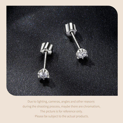 Moissanite Stud Earrings 925 Sterling Silver White Gold Plated Huggie Screwback