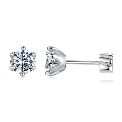 Moissanite Stud Earrings 925 Sterling Silver White Gold Plated Huggie Screwback