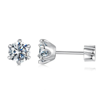 Moissanite Stud Earrings 925 Sterling Silver White Gold Plated Huggie Screwback