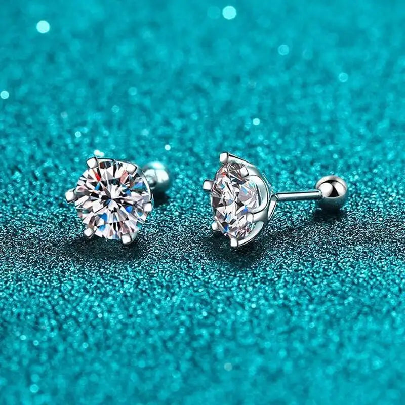 Moissanite Stud Earrings 925 Sterling Silver White Gold Plated D VVS1 Round
