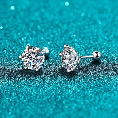 Moissanite Stud Earrings 925 Sterling Silver White Gold Plated D VVS1 Round