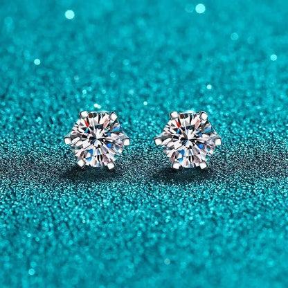 Moissanite Stud Earrings 925 Sterling Silver White Gold Plated D VVS1 Round