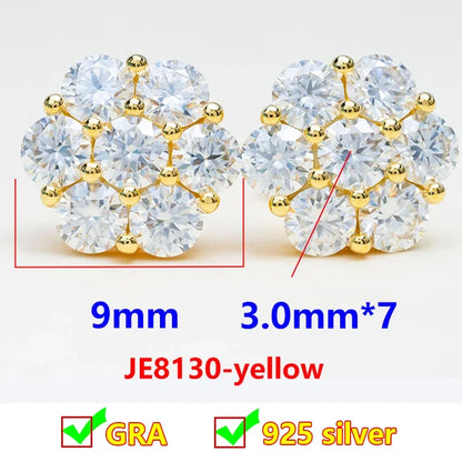 Moissanite Stud Earrings 925 Sterling Silver D Color Flower Earrings For Women