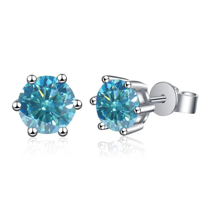 Moissanite Stud Earrings 1-6ct 21 Colors GRA Cert 925 Sterling Silver
