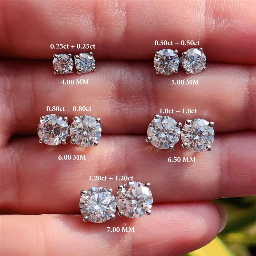 Moissanite 0.5-1.2 Ct D Color Stud Earrings 925 Sterling Silver For Women
