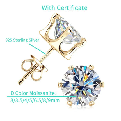 Moissanite Stud Earrings 0.2-6 Carat D-E Color 925 Sterling Silver