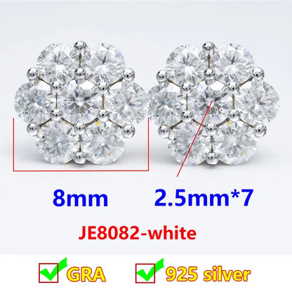 Moissanite Stud Earrings 925 Sterling Silver D Color Flower Earrings For Women