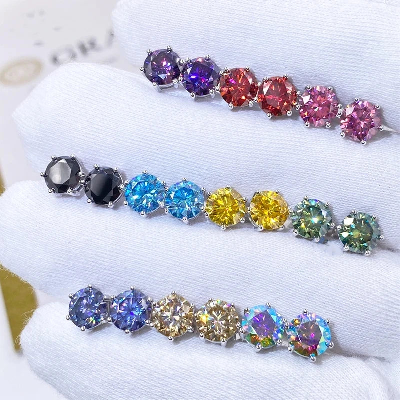 Moissanite Stud Earrings 1-6ct GRA Certified 21 Colors 925 Sterling Silver