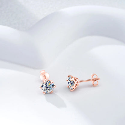Moissanite Stud Earrings 0.5-2 CT 925 Sterling Silver Rose Gold Plated Gift