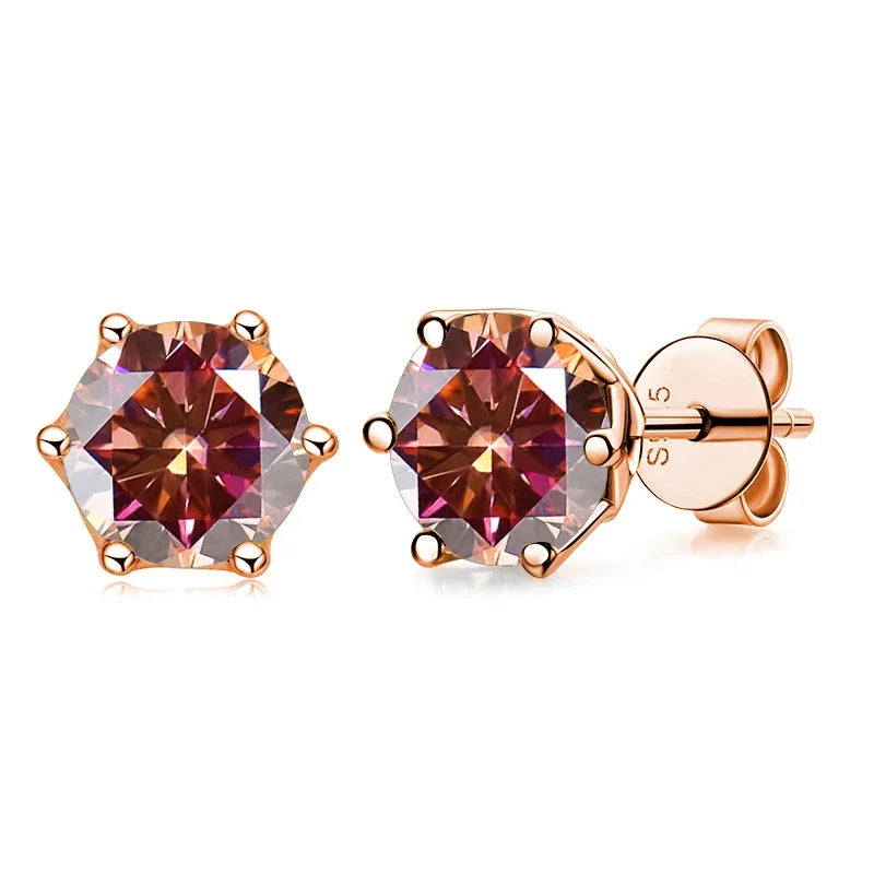 Moissanite Stud Earrings 0.5/1/2 CT Rose Gold Plated Sterling Silver 925
