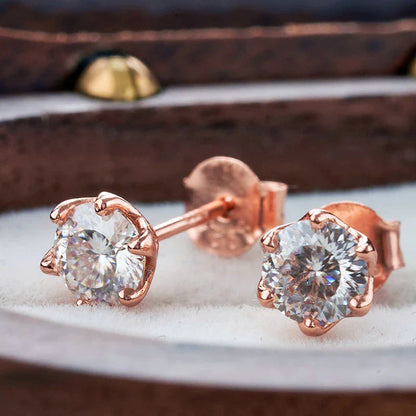Moissanite Stud Earrings 0.5/1/2 CT Rose Gold Plated Sterling Silver 925