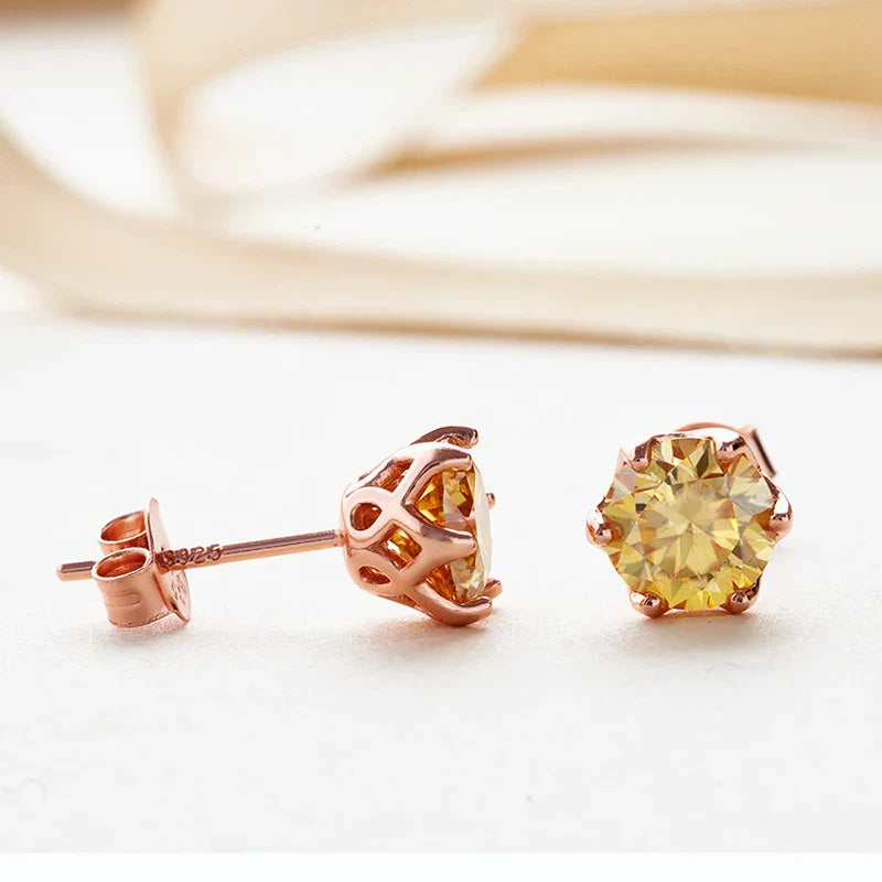 Moissanite Stud Earrings 0.5/1/2 CT Rose Gold Plated Sterling Silver 925