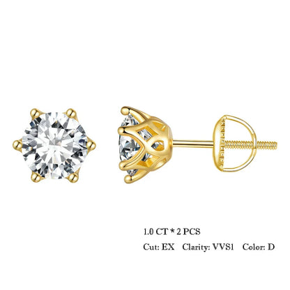 Moissanite Stud Earrings S925 Sterling Silver 6-Prong Round D Color 18K Bridal