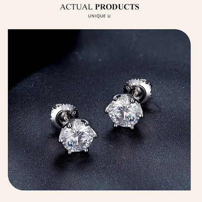 Moissanite Stud Earrings S925 Sterling Silver 6-Prong Round D Color 18K Bridal