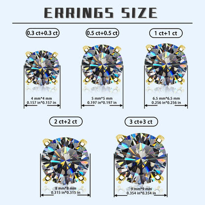 Moissanite Stud Earrings 0.3-3 Carat S925 Sterling Silver Gray Plated