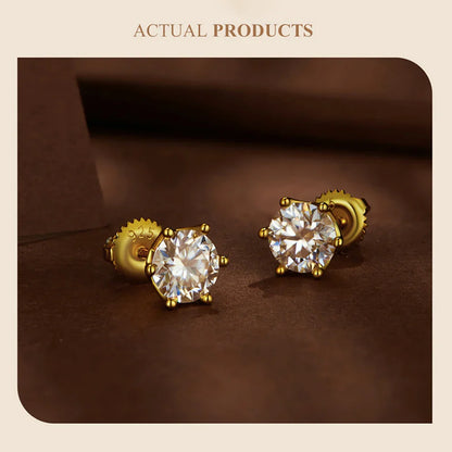 Moissanite Stud Earrings 0.5-2CT S925 Sterling Silver 18K 6-Prong Screw Backs
