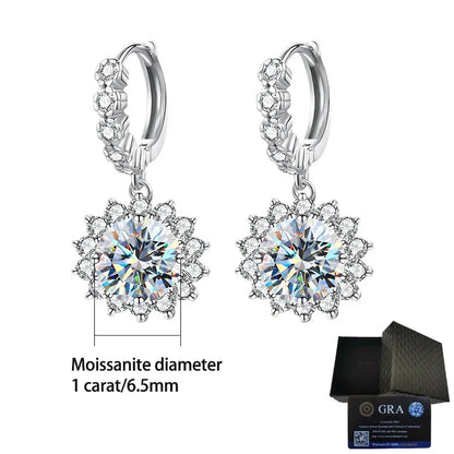 Moissanite Sunflower Drop Earrings 925 Sterling Silver Dainty Wedding Banquet