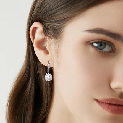 Moissanite Sunflower Drop Earrings 925 Sterling Silver Dainty Wedding Banquet