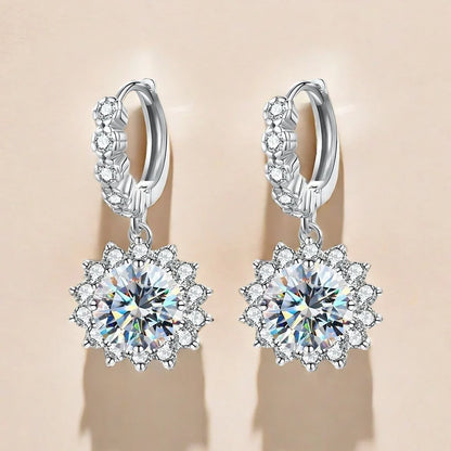 Moissanite Sunflower Drop Earrings 925 Sterling Silver Dainty Wedding Banquet