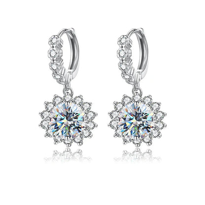 Moissanite Sunflower Drop Earrings 925 Sterling Silver Dainty Wedding Banquet