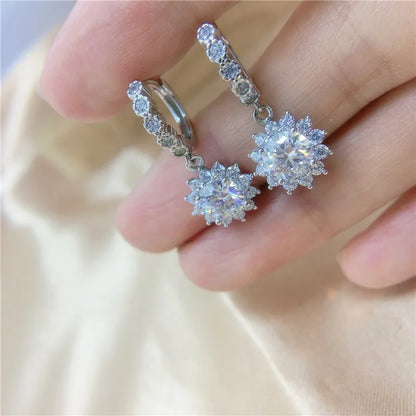 Moissanite Sunflower Drop Earrings 925 Sterling Silver Dainty Wedding Banquet