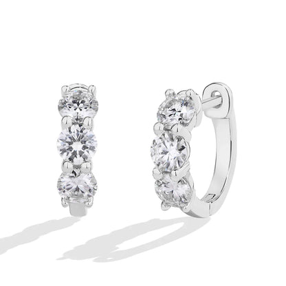 Moissanite Three-Stone Hoop Earrings 1.8 CTW Round Cut 925 Sterling Silver