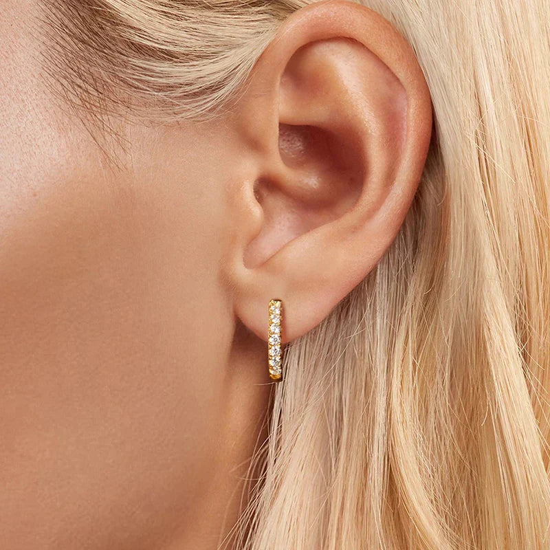 Moissanite Two-Tone Small Hoop Earrings 1cm Round Sparkling Engagement