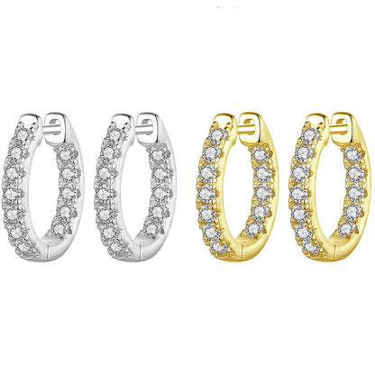 Moissanite Two-Tone Small Hoop Earrings 1cm Round Sparkling Engagement