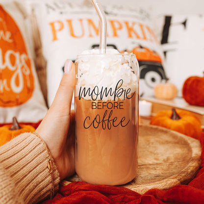 Mombie 20oz Glass Tumbler With Bamboo Lid Stainless Straws Coffee Hocus Pocus I Need Coffee