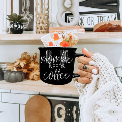 Mombie Mug 14.5Oz Black Ceramic Coffee Cup Funny Mom Survival Gift Motherhood Zombie Humor