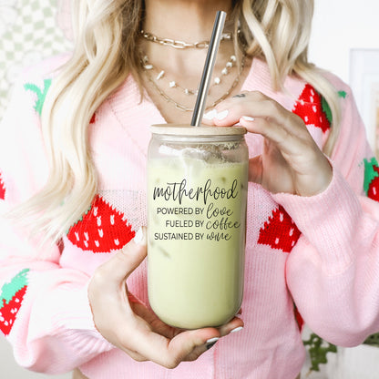 Motherhood Definition 17oz Glass Tumbler With Bamboo Lid And 2 Stainless Straws