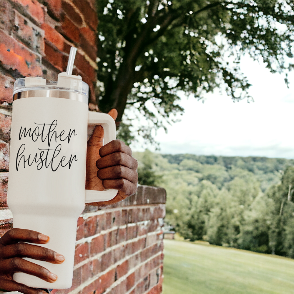 Mother Hustler 40oz Tumbler For Moms Personal Insulated Straw Cup Travel Mug