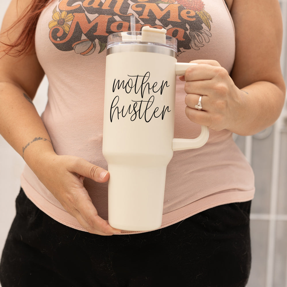 Mother Hustler 40oz Tumbler For Moms Personal Insulated Straw Cup Travel Mug