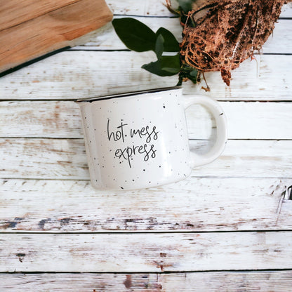 Hot Mess Express Oversized Campfire Mug Black Rim Limited Edition, Double-Sided